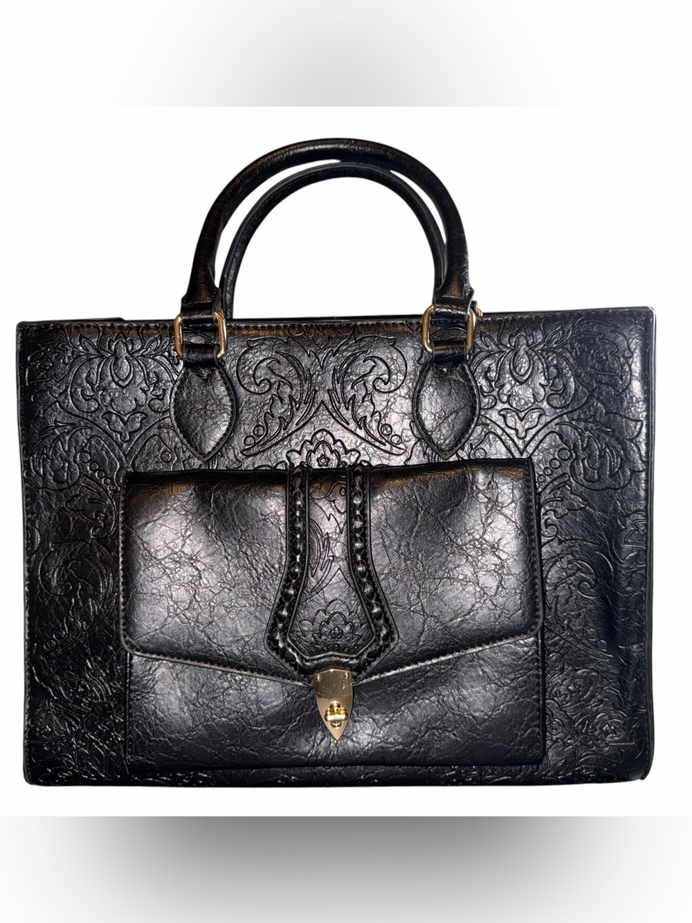 Elegant Black Structured Tote Handbag - Picture 2 of 13